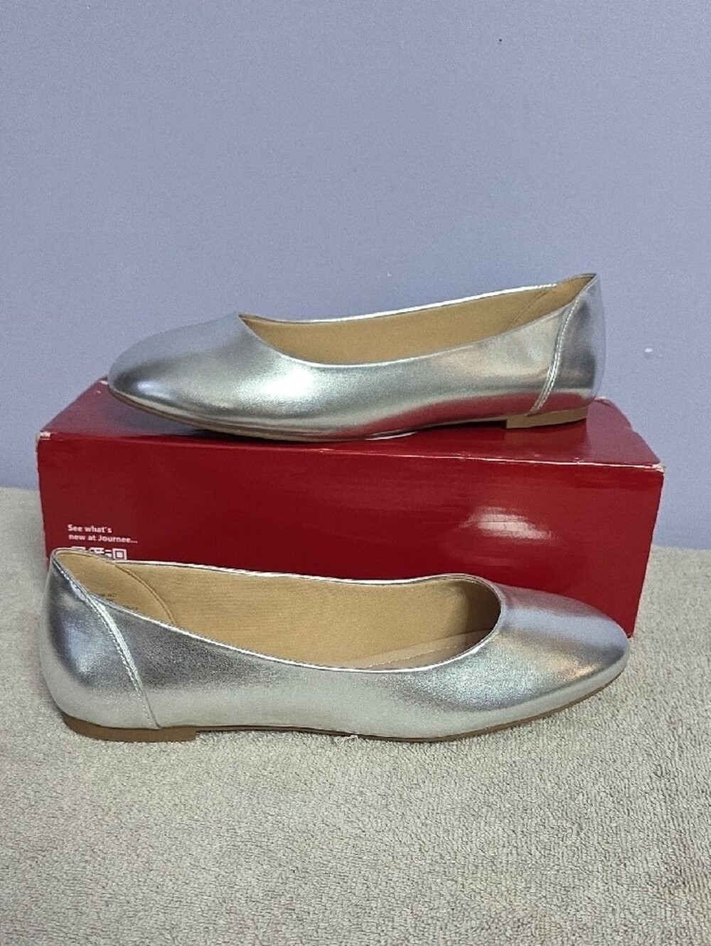 Journee Collection Silver Metallic Ballet Flats - Picture 3 of 6